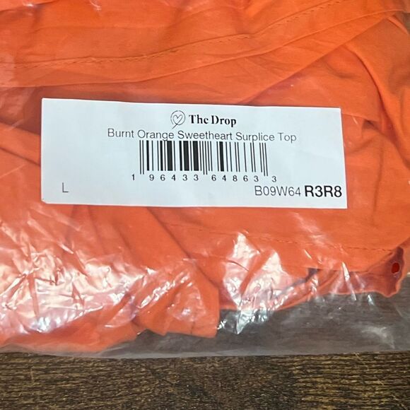 The Drop Burnt Orange Sweetheart Surplice Top w/Ties @sruthijayadevan. Large-NWT - Picture 8 of 10